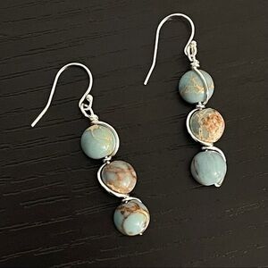 2/$49 Handmade 925/Sterling Wire Wrap Earring Marbled Blue Magnesite Minimalist